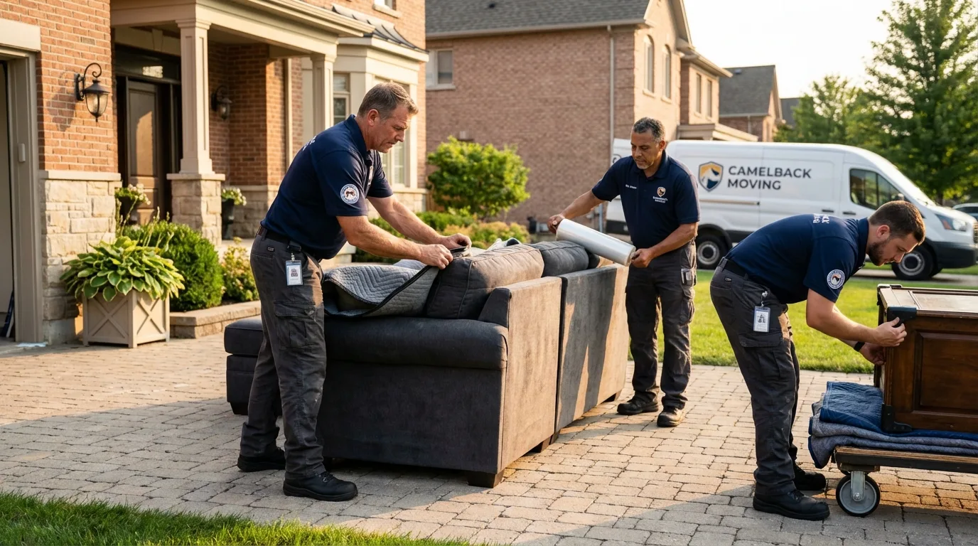 Large estate moving crew wrapping furniture in Yaphank, NY